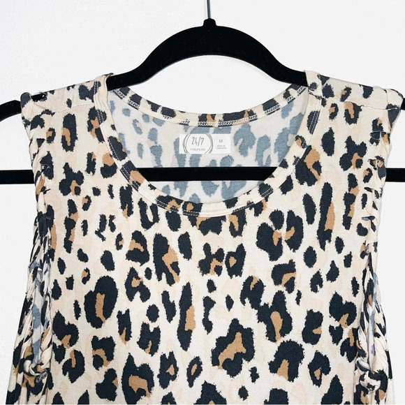 Maurices 24/7 Cream & Black Animal Print Braided Sleeve Tank Top Medium Women’s - Picture 2 of 10